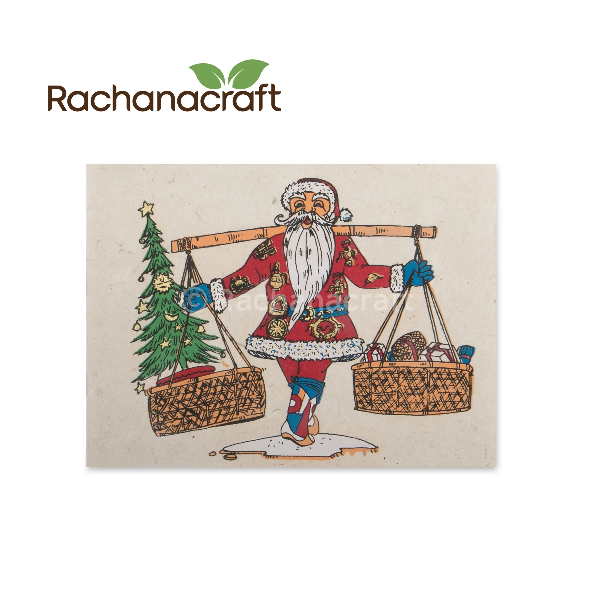 X-MAX Tree Design Handmade Lokta Paper Festival Greeting Gift Card for Christmas, Holidays Made in Nepal Wholesale Supplies