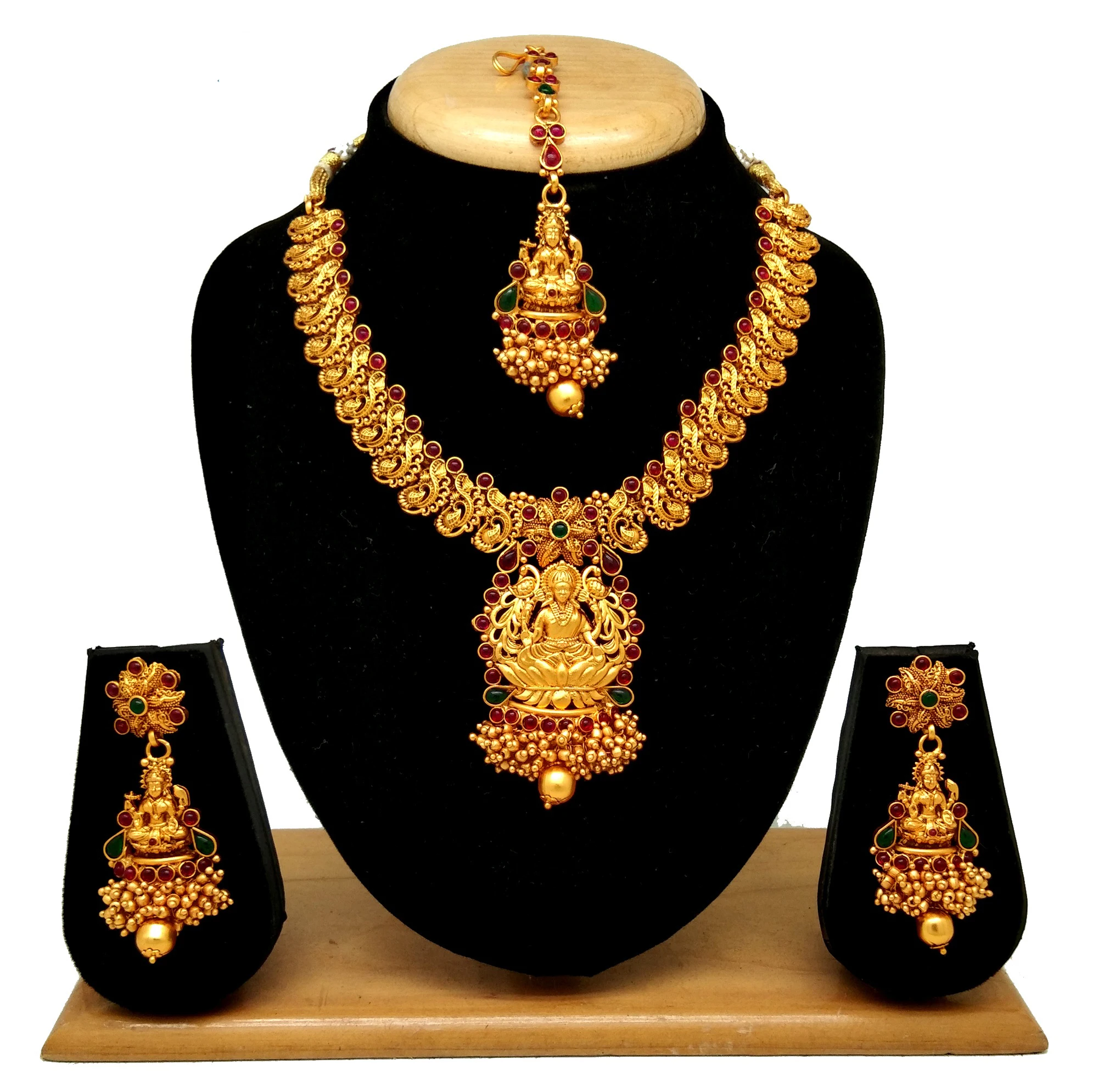
Traditional temple look New Collection necklace set for women(Red&green) 