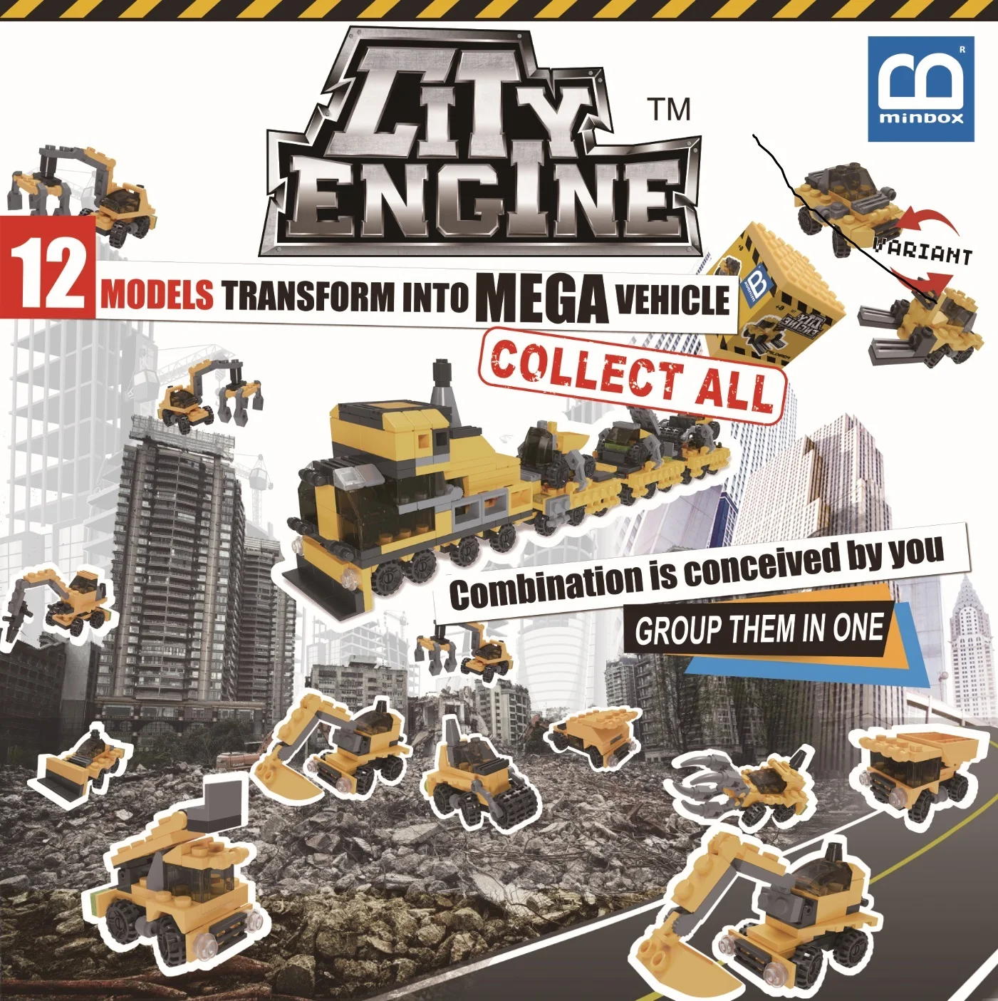 Branded DIY assemble Engine car ABS plastic block toy for kids