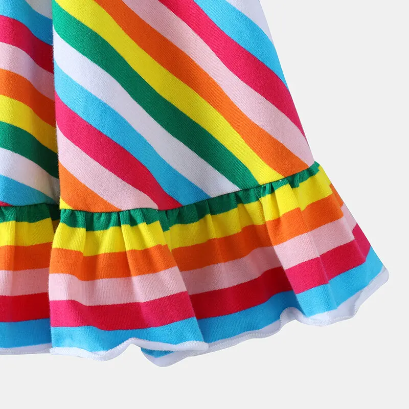 New Fashion Casual Rainbow Striped Print Sleeveless Casual Dress For Girls