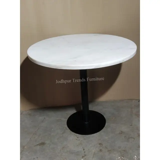 Contemporary simple home hotel small coffee table black metal leg white round marble design coffee table