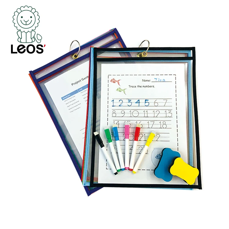 Пластиковые Многоразовые стираемые карманы разных цветов сухие рукава держатели для билета с неоновой прострочкой