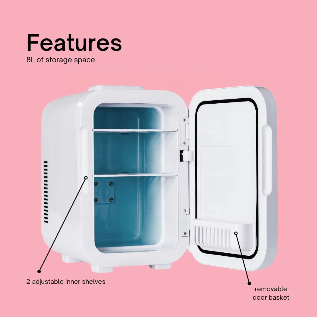 8L Beauty Fridge with Touch button and LED light small refrigerator for makeup use