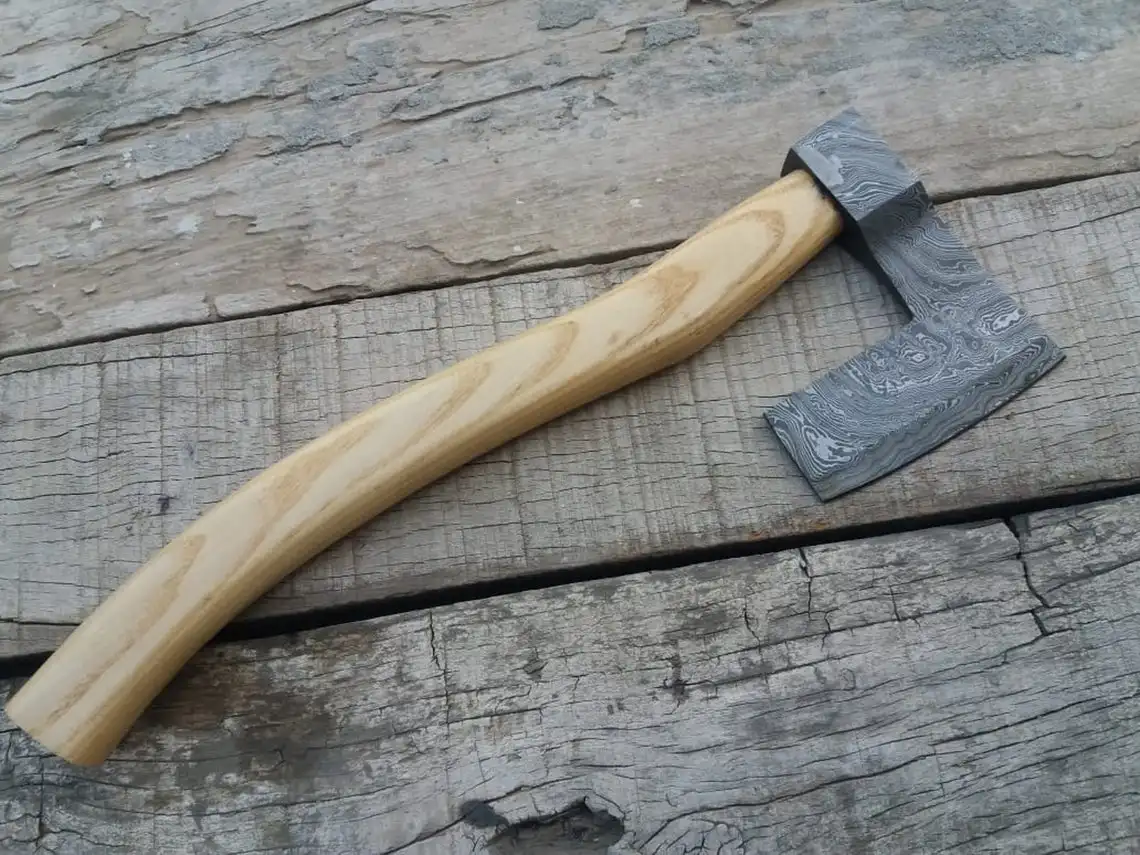 Handmade Damascus Viking Axe With Skinner