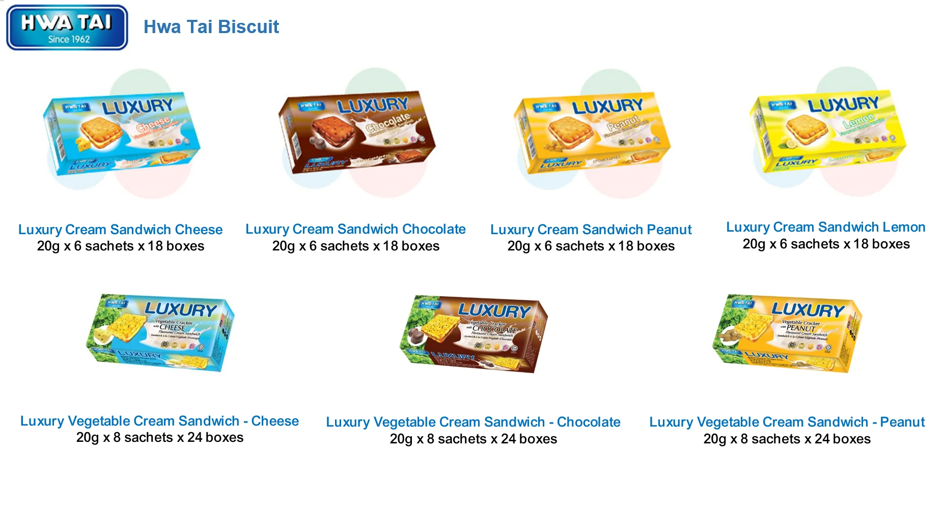 Hwa Tai Luxury Cream Sandwich Cheese  - 20g Cheese Sandwich Biscuits