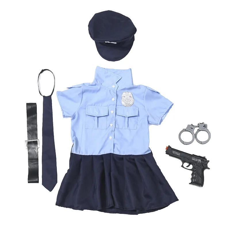 Cute Little Officer Uniform Game Children Girl Cosplay Police Costume Kids Halloween