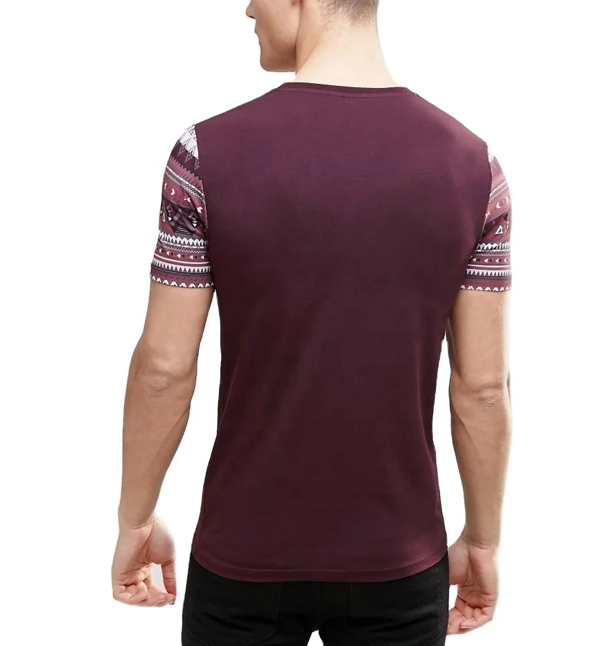 Latest Men Pure cotton t-shirts with Aztec printed raglan sleeves and pocket fancy cute crew Soft clothing manufactured in INDIA