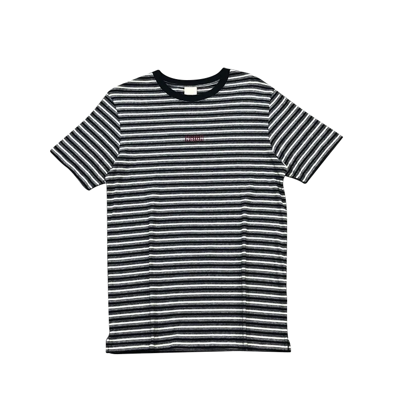 Wholesale Cheap Men Stripe-Shirts In Bulk Yarn Dyed Knit Tee Oversized Youth T Shirt