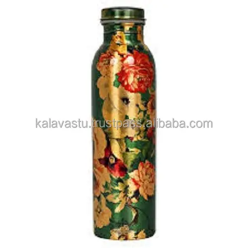 Printed Copper Bottles from India Handmade Drinking Water Eco Friendly Copper Water Bottle In Colored