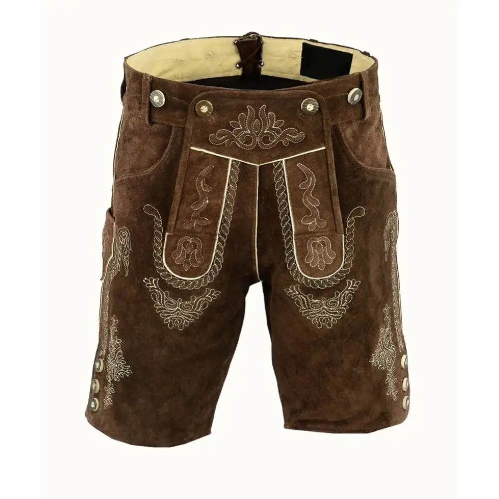 Brown color men lederhose bavarian garments trachten short pant suede leather