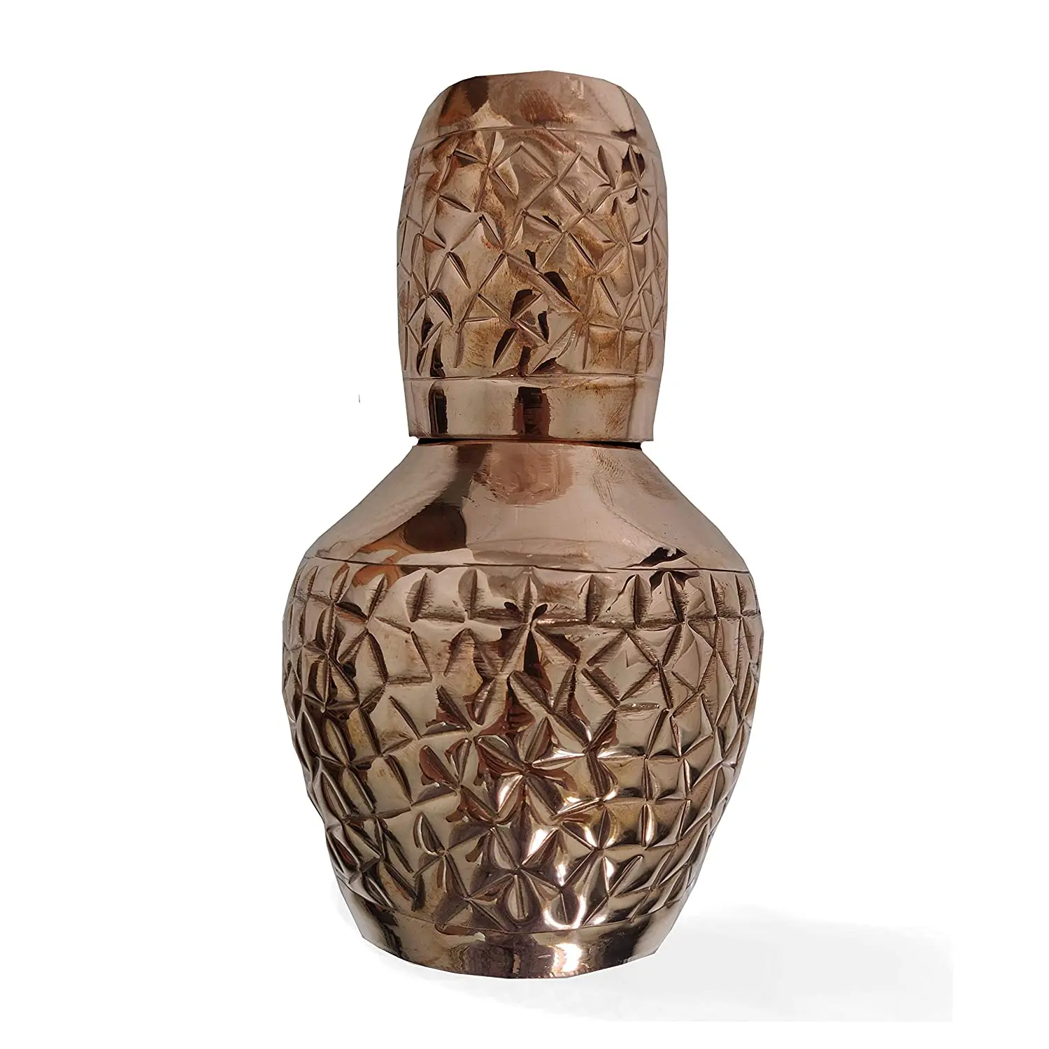 Pure Copper Hammered  Matka with Glass - 750 ml hammered copper bucket