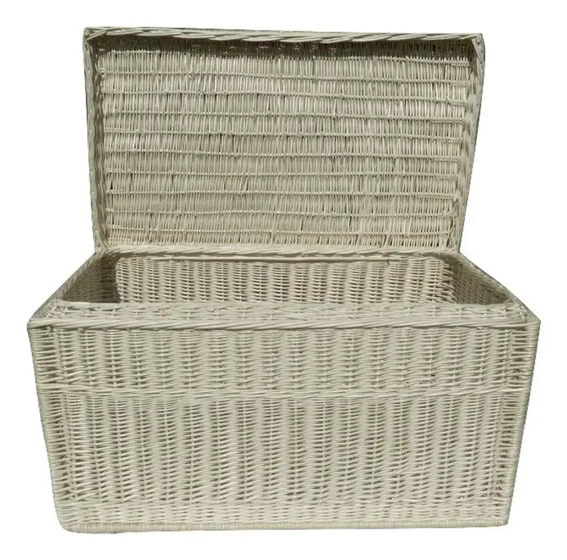 Antique Classic Hand Woven Rattan Storage Chest Wicker Trunk