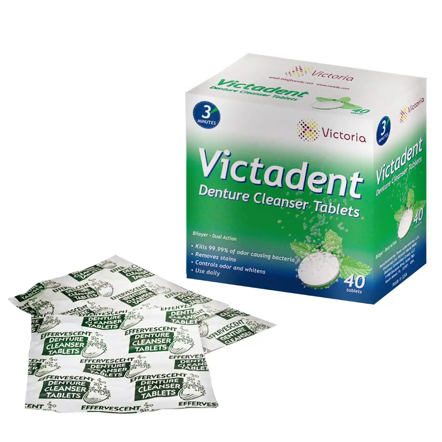 
USA Formulated - 3 Minutes Cleaning Oral health Orthodonthic appliances Victadent Denture Cleanser Tablets 
