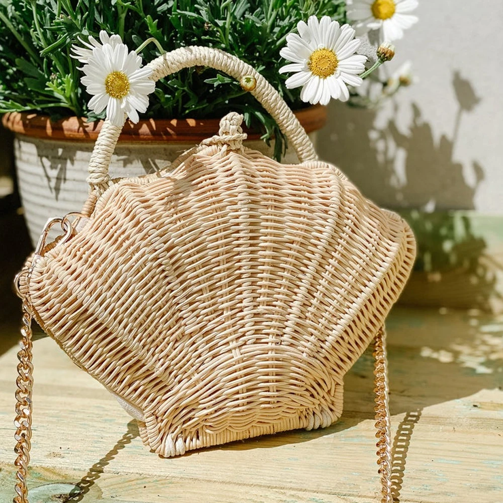 Пляжная сумка Boho Chic ракушка из ротанга пляжная ручной работы во Вьетнаме оптом
