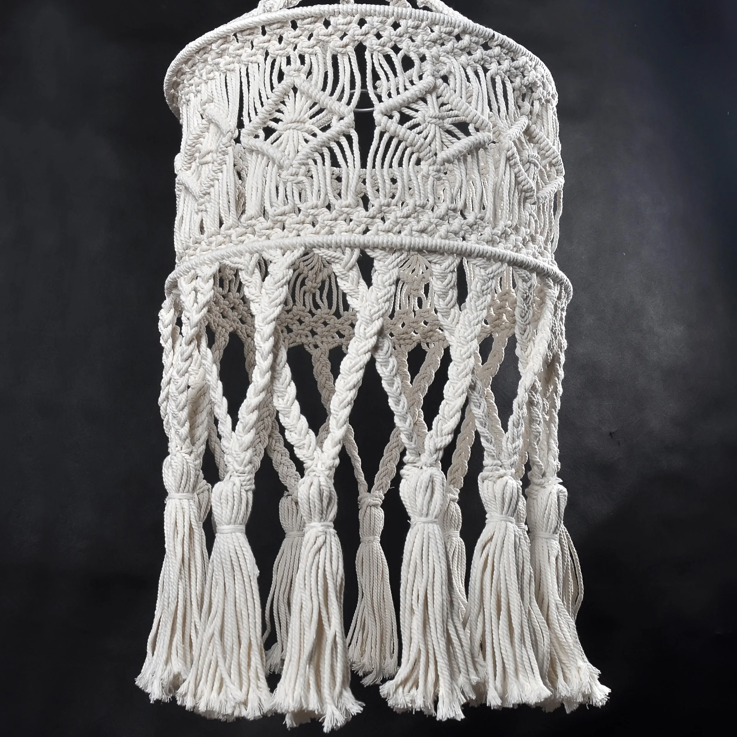 Hand Woven Macrame Lamp Shade Hanging , Macrame Rope For Home Decoration