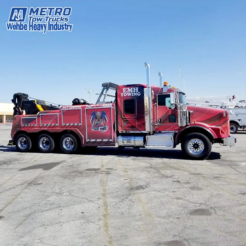 Metro Wehbe Heavy Duty Roll Back Wrecker Tow Truck 50 Tons Road Rescue Recovery Vehicles Tow Wrecker for Sale Customizable 2 Pcs