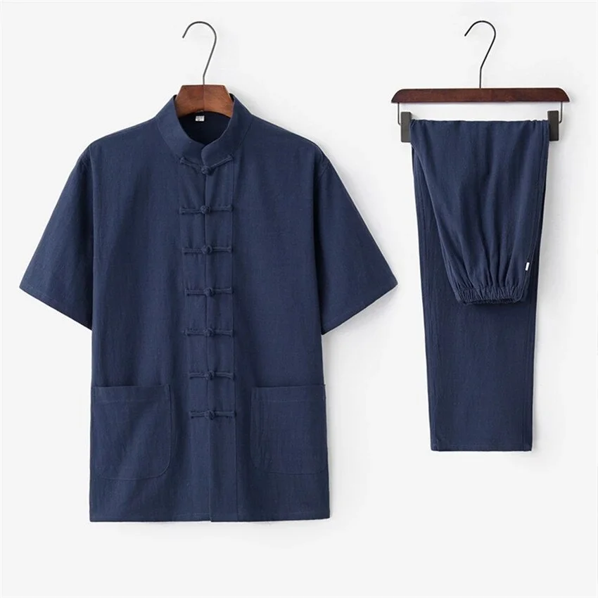 Traditional Kung Fu Clothing Set Men Summer Linen Martial Arts Uniform