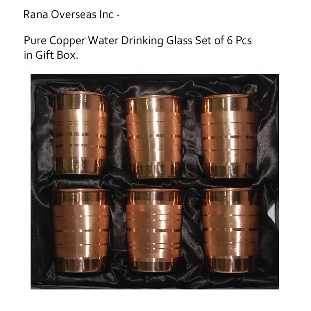 Pure Copper Tumbler Set Set of 6 Hammered Copper Cups Glass - Ayurveda Embossed Silver Touch Design At Good Price