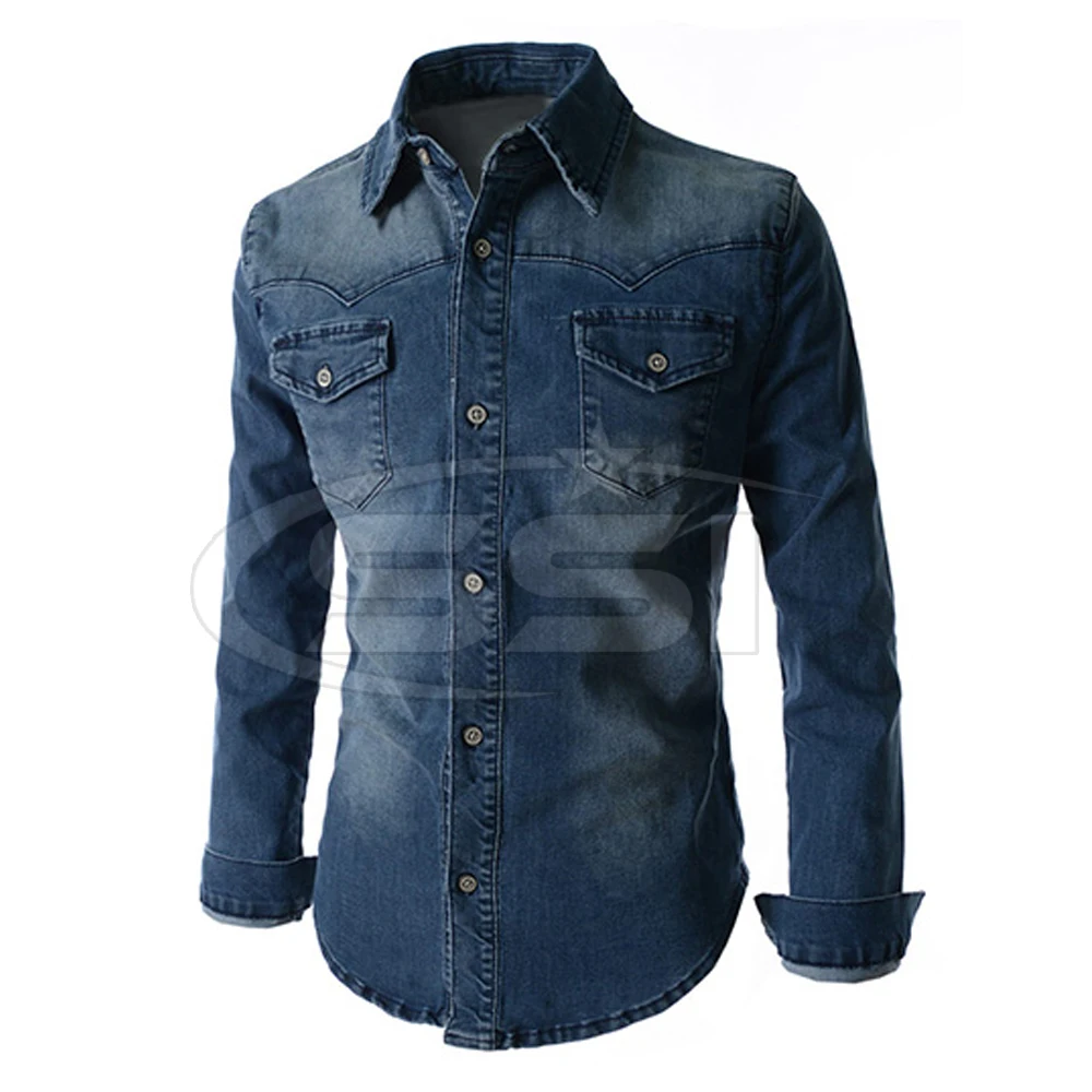 Мужские рваные джинсовые рубашки с длинным