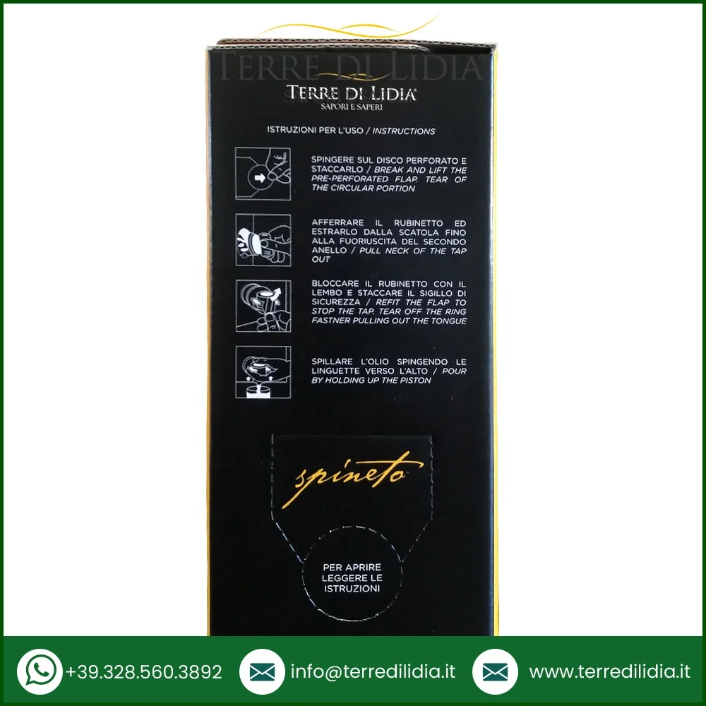 Organic 100% Italian Extra Virgin Olive Oil Bag in box Spineto 3 L Supplier
