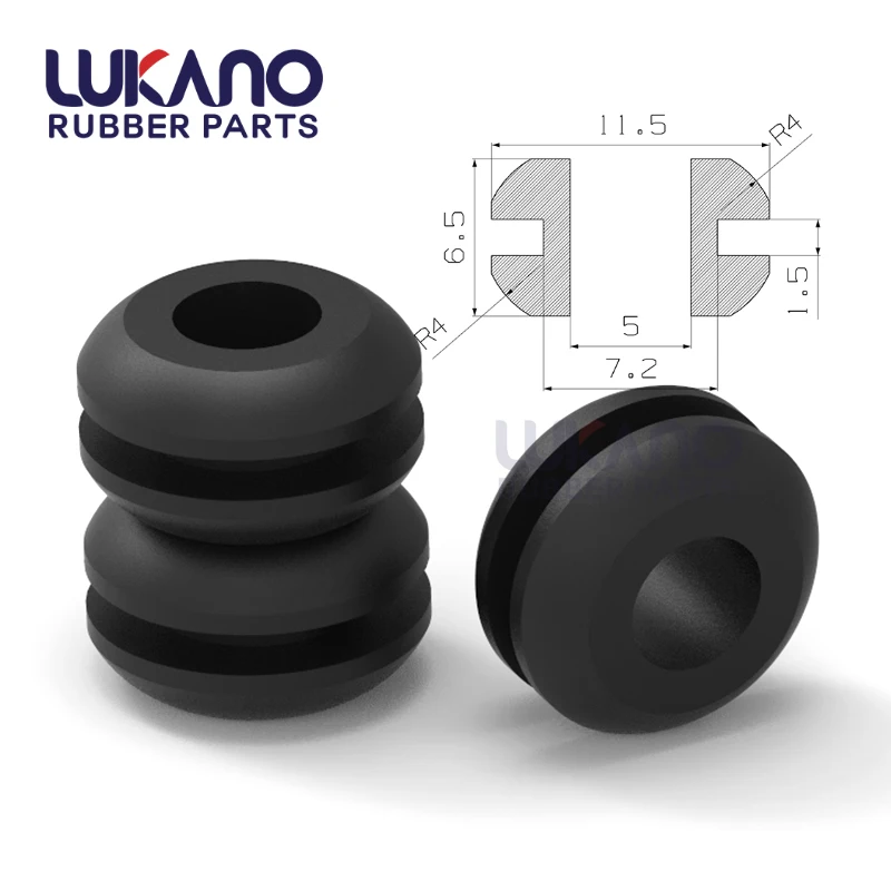 Flexible 7mm rubber insert grommet with edge