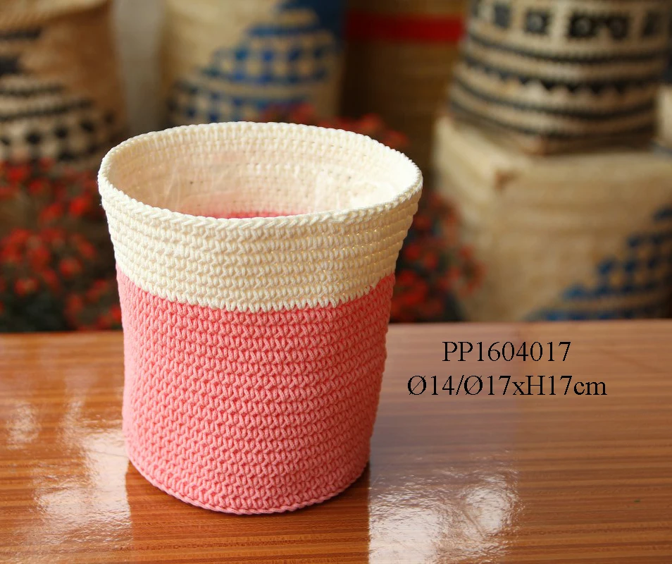 
Handmade Taupe Poly Propylene Crochet Basket Crochet Storage Basket 