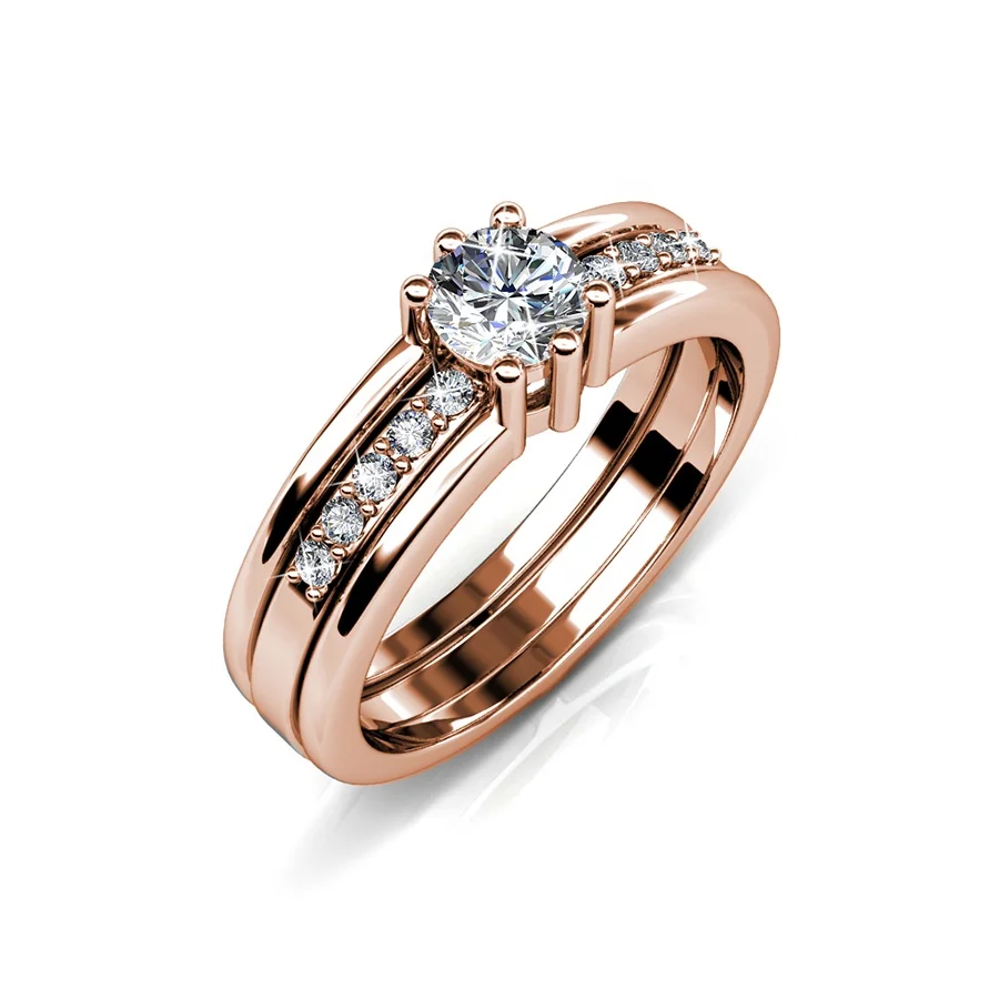 Destiny Jewelry 2021 деликатные ювелирные изделия из австрийского хрусталя Розовое золото двойное обручальное свадебное штабелируемое кольцо для женщин