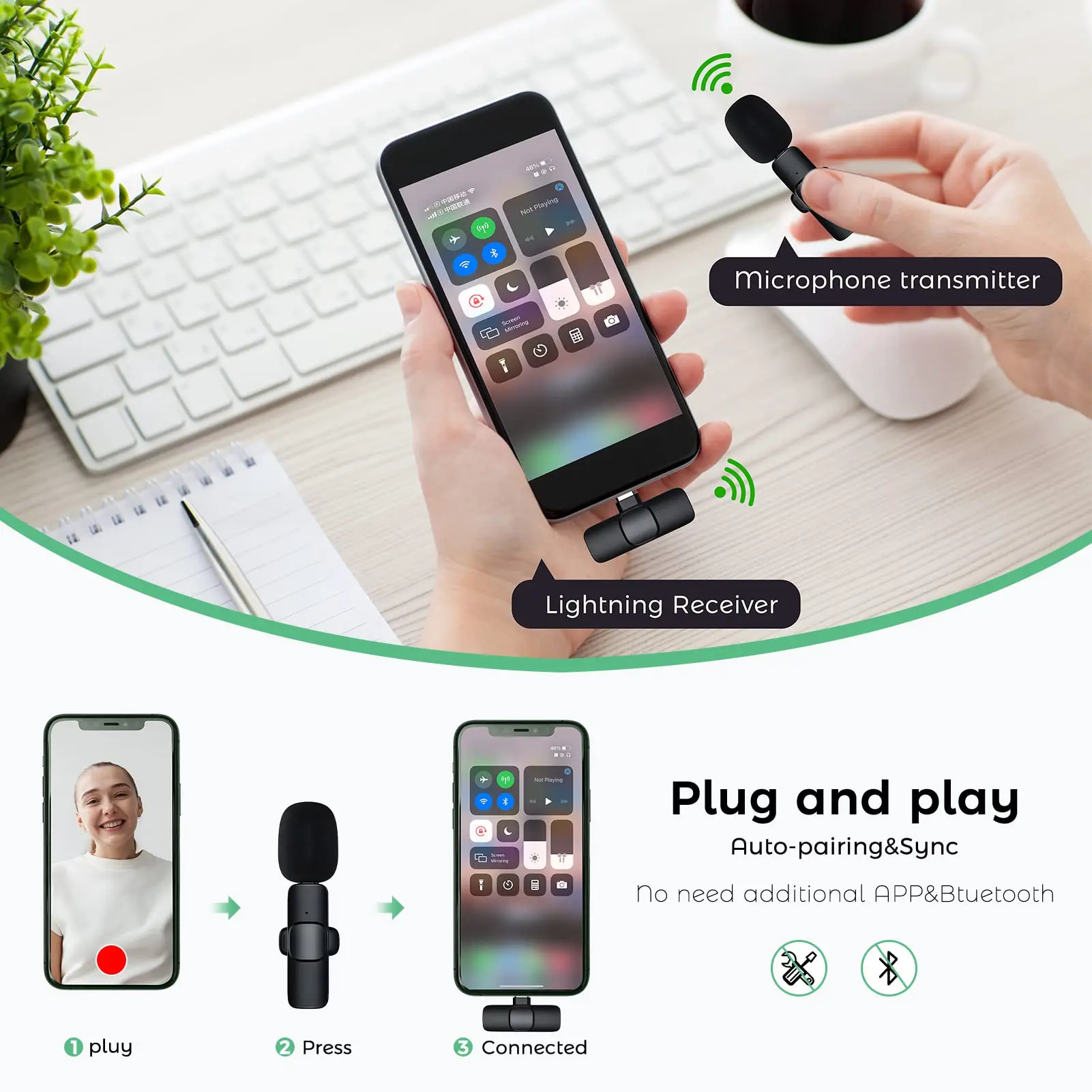 Live Broadcast Noise Cancelling Mini Portable Audio Video Recording Microfonoe for iPhone Mic Wireless Lavalier Microphone