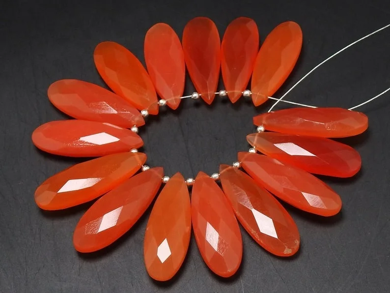 Fanta Orange Chalcedony Faceted Long Teardrop Loose Stone Drop Wholesaler Supplies New Arrival 30X10MM