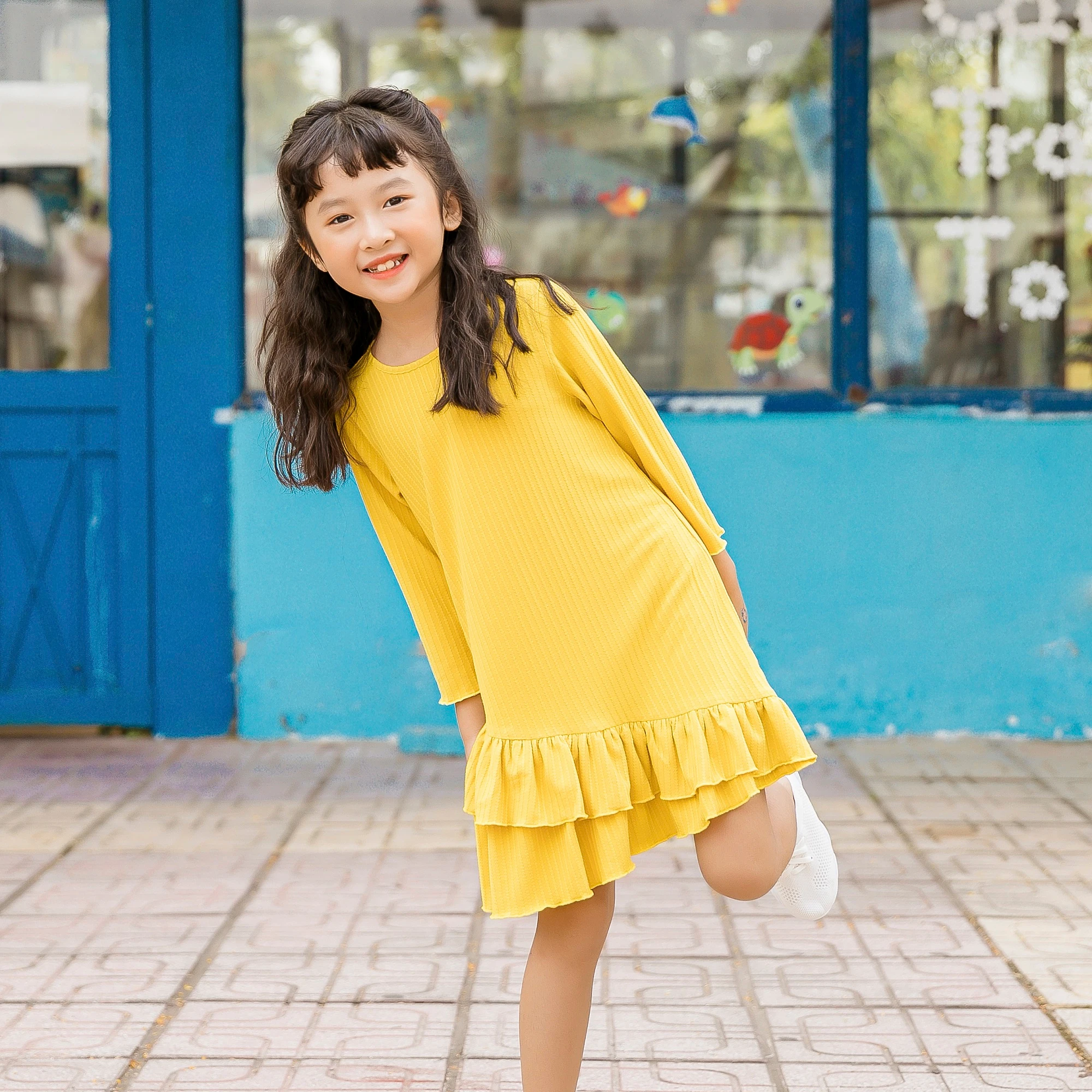 Сохраняющее прохладу сохраняющее тепло высококачественное детское платье принцессы оптовая продажа желтое платье с длинным рукавом платья для маленьких девочек