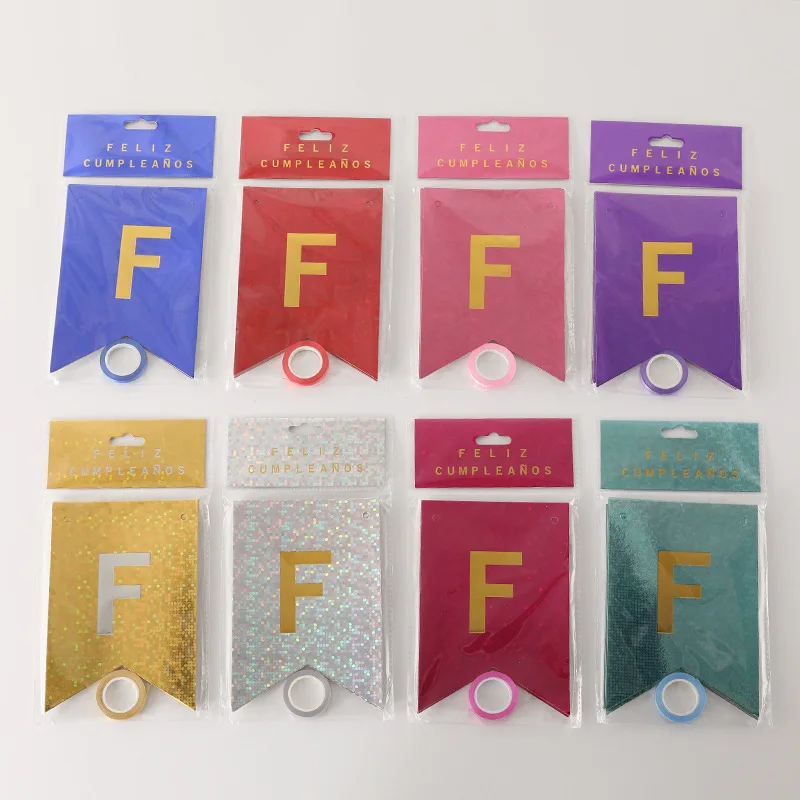 Wholesale New Spanish Party Scene Decoration Garland Happy Birthday Laser Bronzing Fish Tail Pull Flags