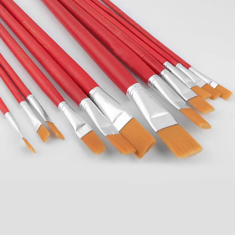 Mikailan Manufacturer wholesale 100pcs/pack  nylon hair wooden handle acrylic gouache watercolor paint brush set