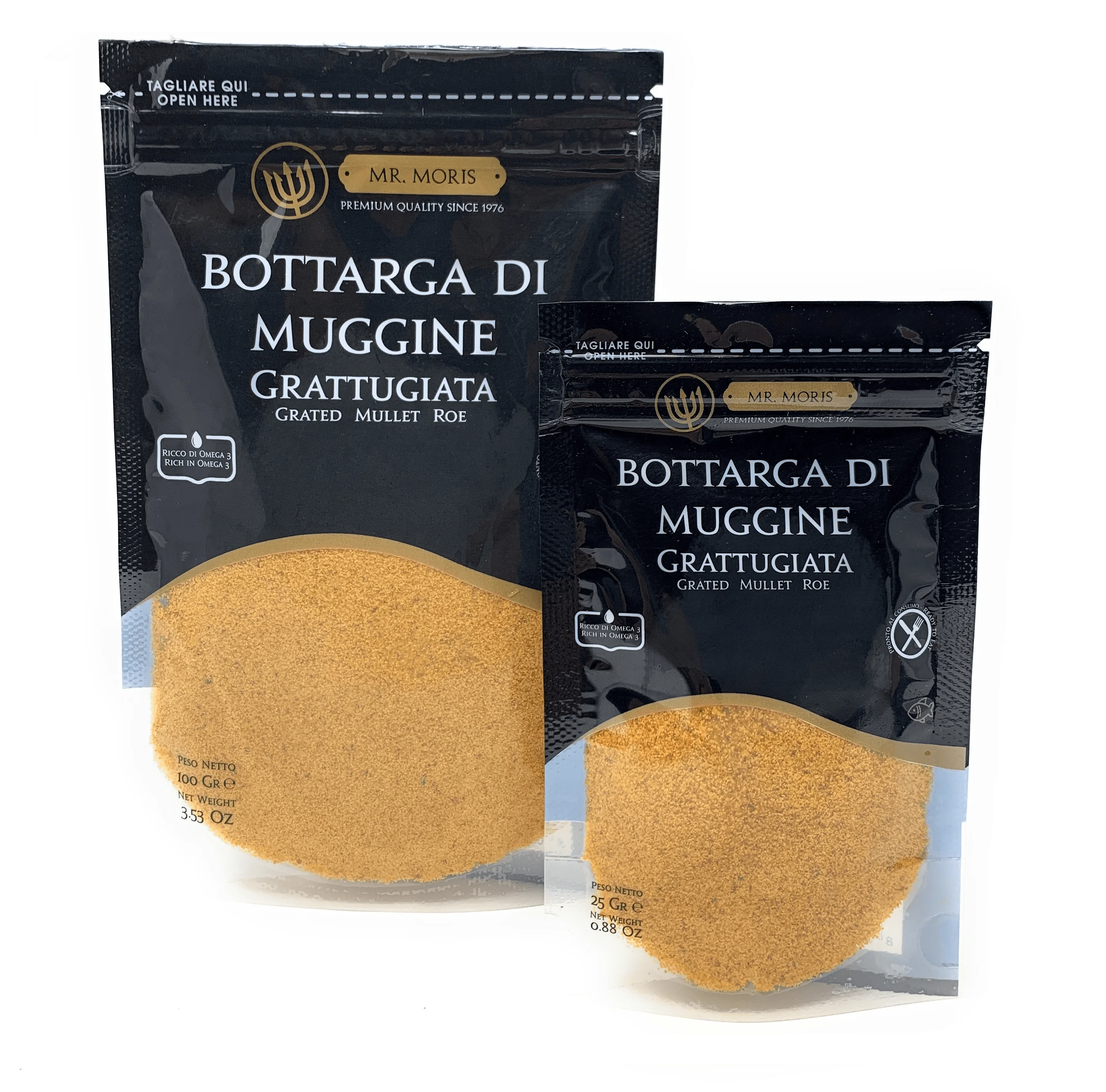 Превосходное качество, тертый Mullet Bottarga Mr. Moris, Сделано в Италии, Кошерный в пакете Дой, 25 г