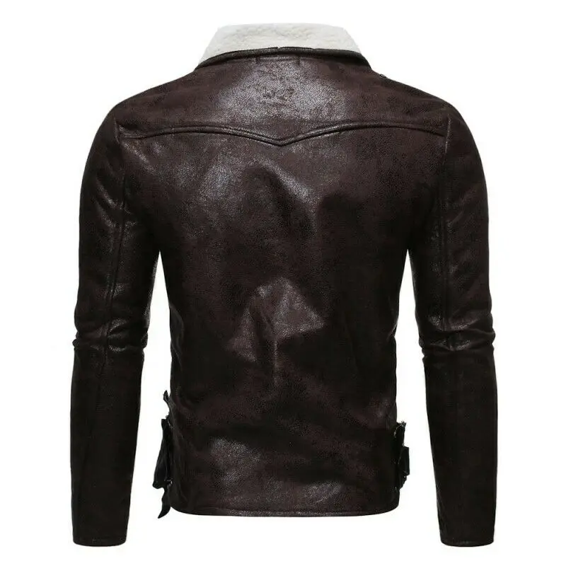  Зимняя мужская куртка из искусственной кожи Байкерская кашемировая подкладка приталенный крой уличный повседневный дизайн