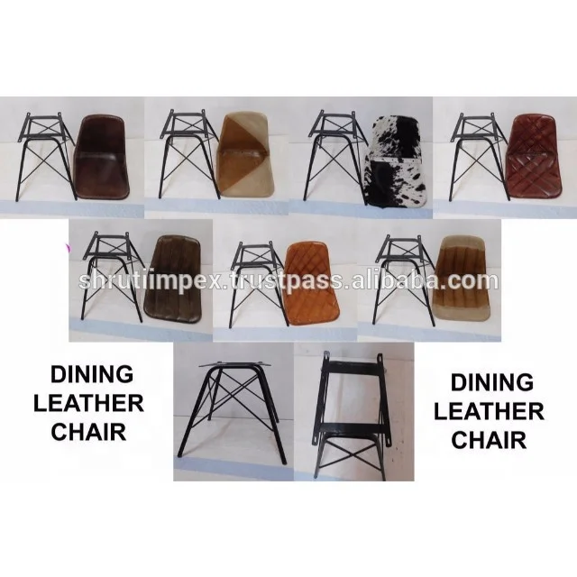 VINTAGE INDUSTRIAL ANTIQUE DURABLE LEATHER UPHOLSTERED DINING METAL CAFE CHAIR
