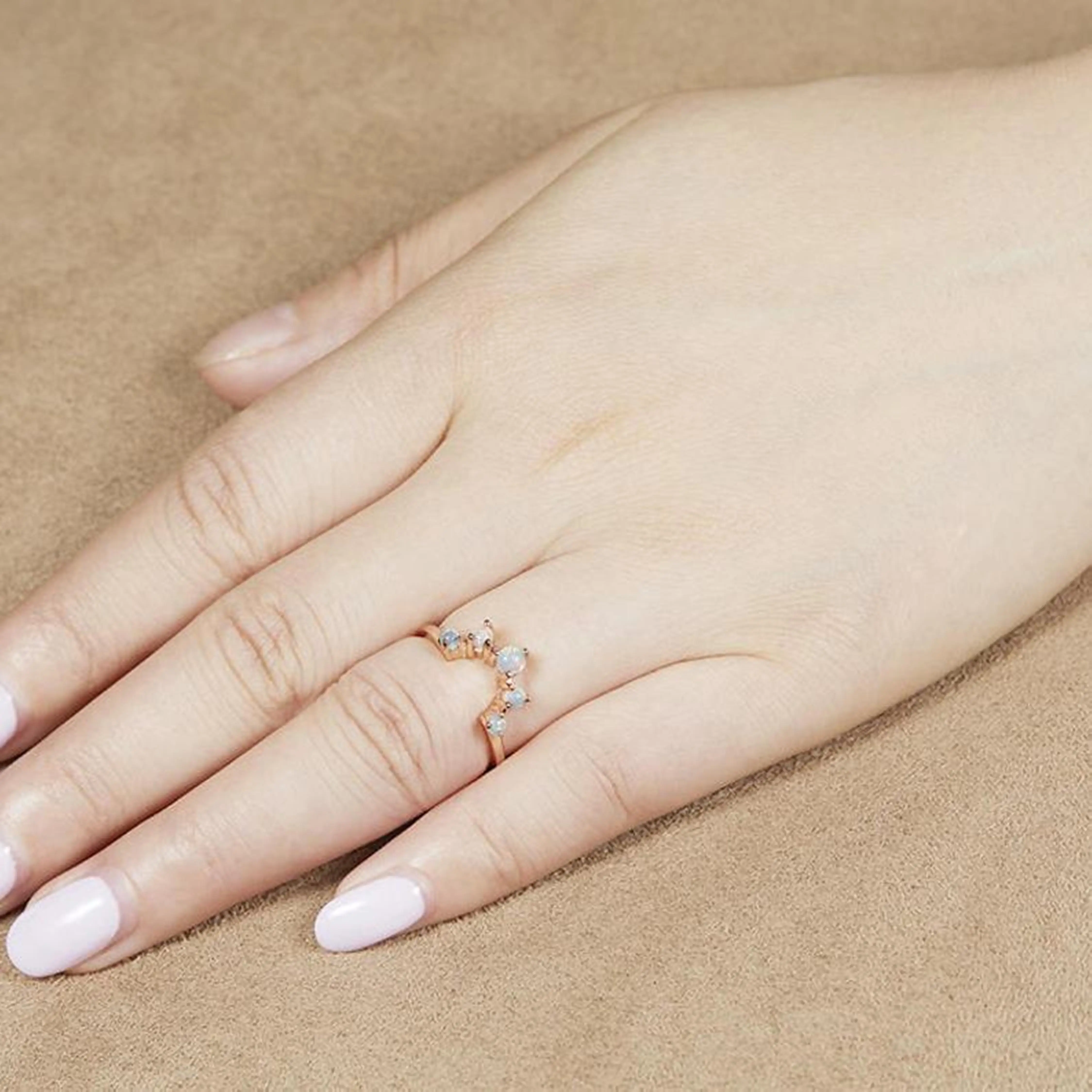 Натуральный опал кривая обручальное кольцо с опалом для штабелирования шеврон покрытием из розового золота 925 стерлингового серебра ручной работы ювелирные изделия