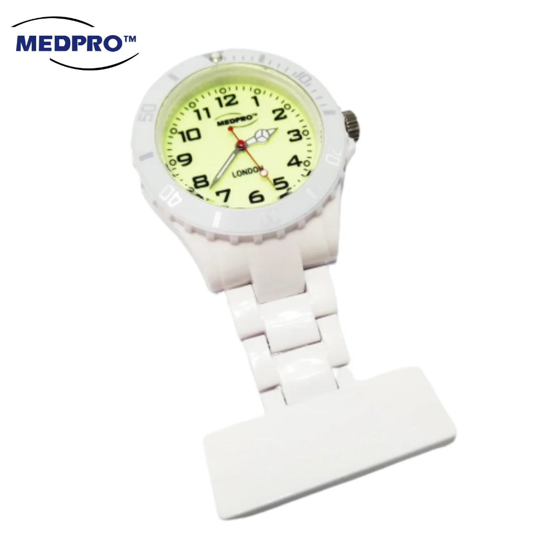 
Button Battery Quartz Movement Pure White Nurse Brooch Watch with Luminous Watch Face 
