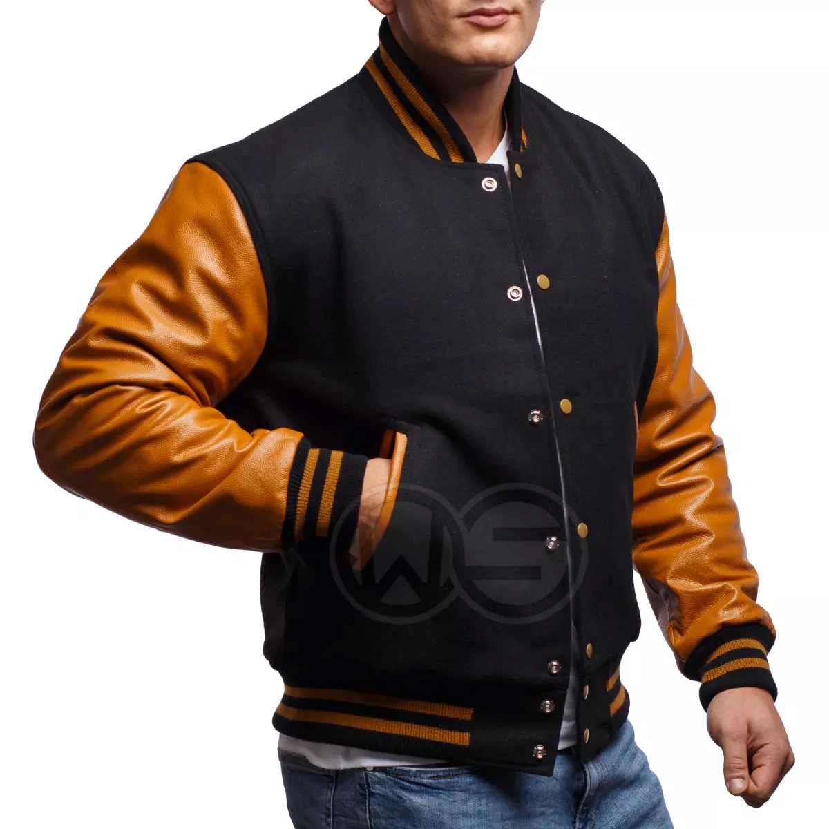 Latest Fashion Football Jackets Wholesale Custom College Letterman Baseball Jacket Black Wool Old Gold Leather Varsity Jackets