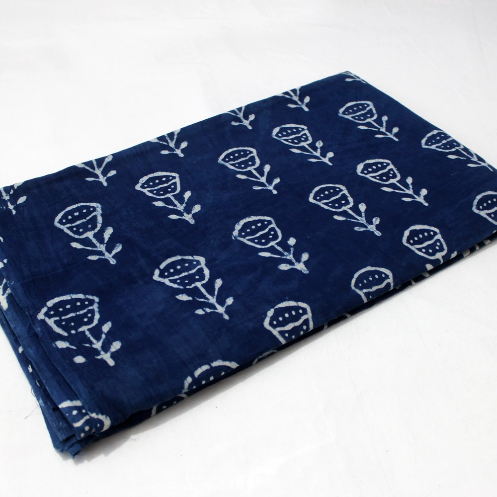 Cotton style dess Indigo fabric Floral Hand Block Print Sanganeri Print Wholesale Fabric
