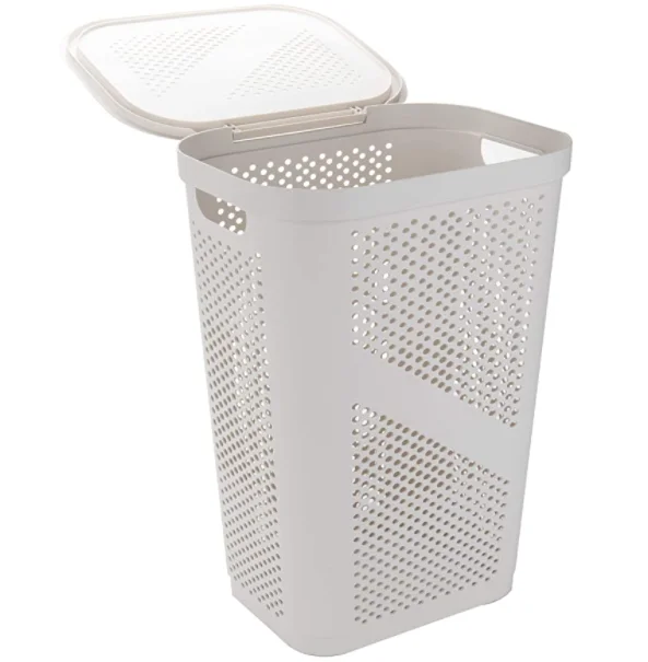Factory Direct Sale Perforated Plastic Laundry Basket Dirty Clothes Organizer Plastic Tall Storage Laundry Basket with Lid