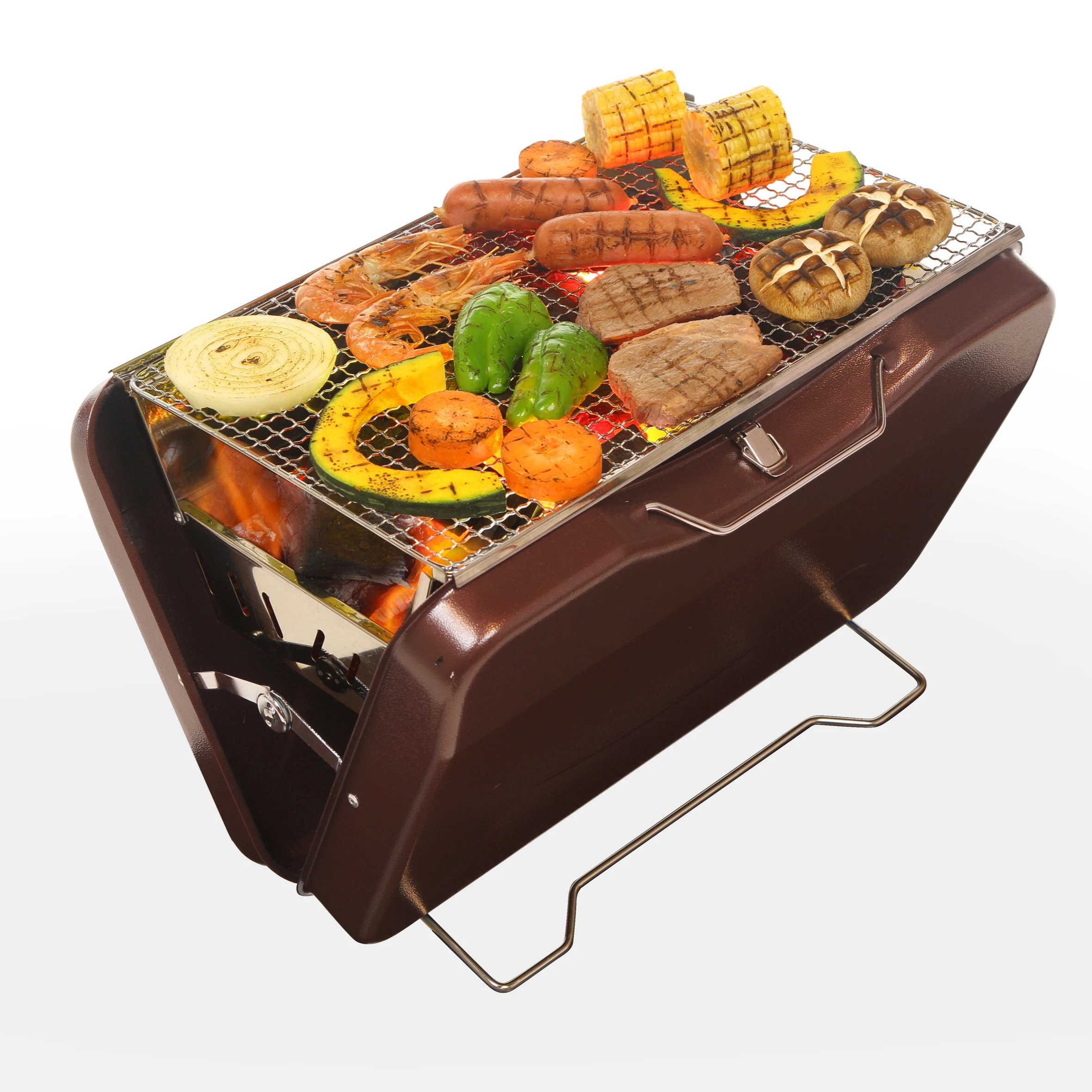 Charcoal BBQ Grill Brown Portable Outdoor and Home Garden Party Folding Design