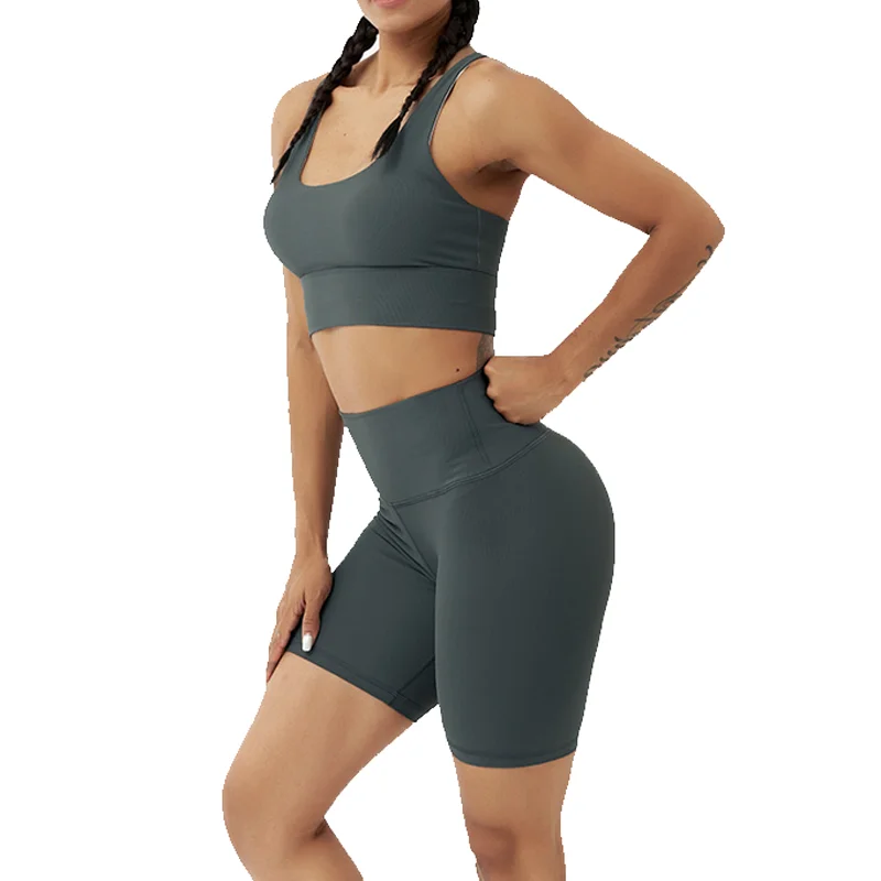  Женская одежда для фитнеса и тренажерного зала комплект из шорт бюстгальтера с логотипом под заказ спортивная спортзала йоги 2 предметов велосипедные шорты бюстгальтер