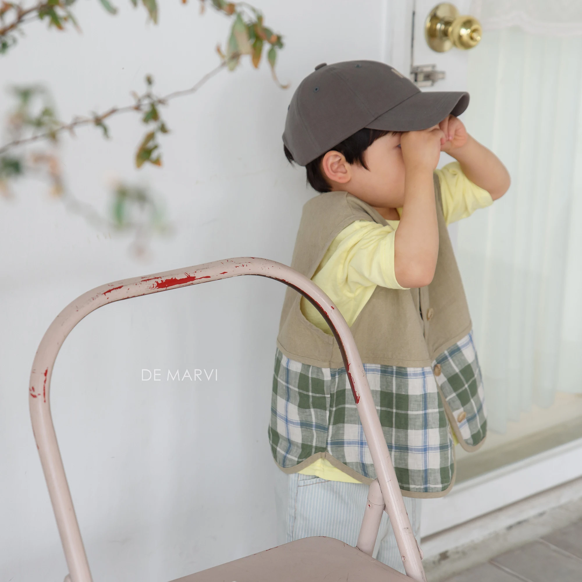 DE MARVI Toddler Kids Linen Cotton Checked Vest Boys Summer Fashion Clothes Korean Manufacturer MADE IN KOREA