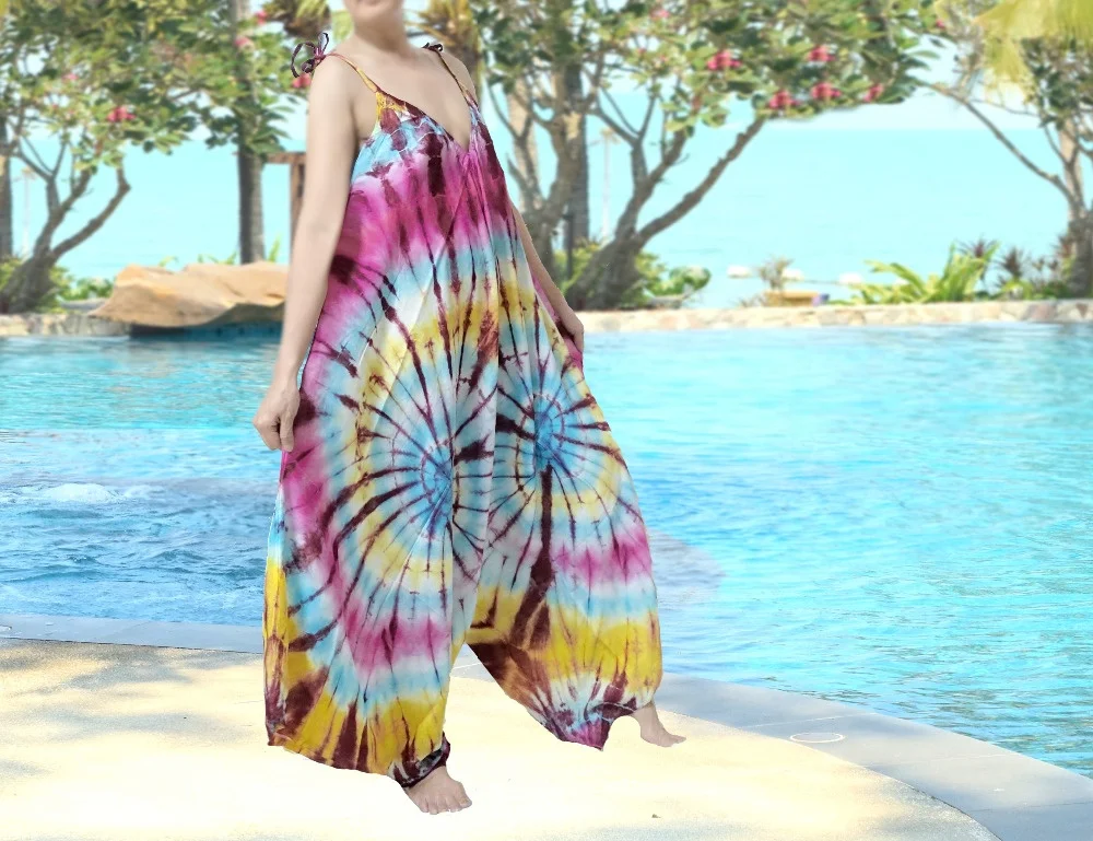 Hippy mix colorsTie dye Alladin Hippie Boho Harem Romper Jumpsuit Wide Leg Yoga Jumpsuit Pants