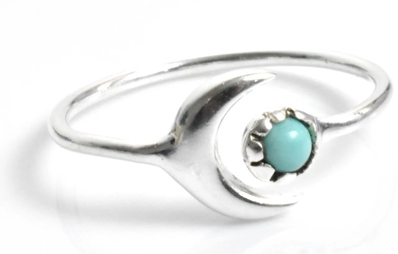Silver Moon Stone | Fancy Silver Ring Turquoise Trendy with Natural CLASSIC Blue 925 Sterling Silver Gemstone Rings