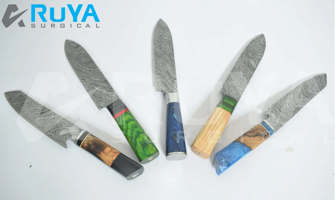 Kitchen Chef Tools Damascus Knives Hand Forged Custom Handmade Sharp Blade Damascus Steel with Leather Sheath CE Stainless Steel