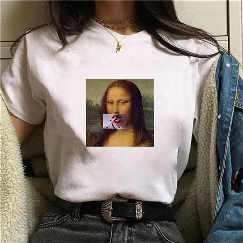 
Mona Lisa Painting Women T-shirts artistic oil painting Harajuku aesthetic Custom made oversized t shirt korean clothes 