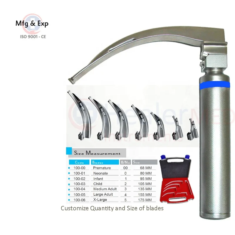 Standard  illumination Mcintosh Laryngoscope  / Laryngoscopy Surgical Instruments - Bulbs 2.5V Halogen also 3.5V LED