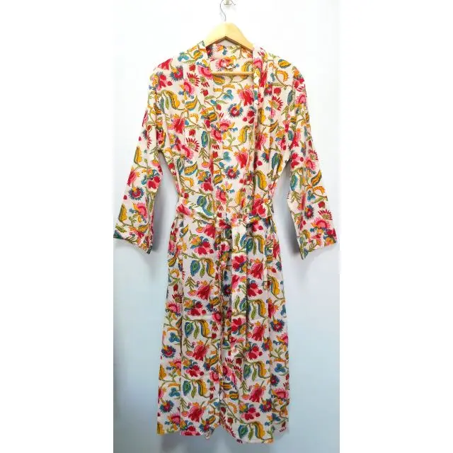 Multicolored bohemian handmade cotton bathgowns long lingerie cover wholesale wrap dresses beautiful designer block print kimono