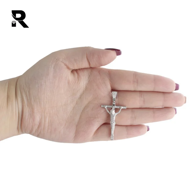 0.50 Ct 14K White Gold Genuine Diamond Jesus Cross Pendant Jesus Crucifix Charm